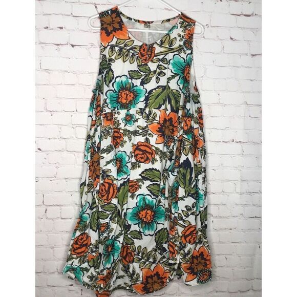 ANTHROPOLOGIE sundress  Dress green/orange sleeveless floral lined FREE SIZE /OS - Picture 1 of 12